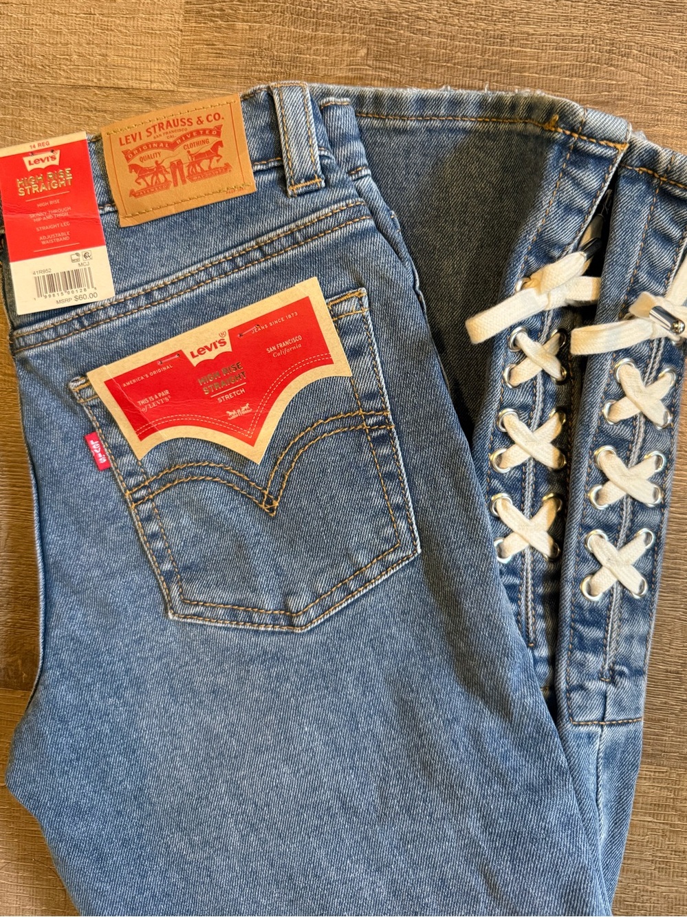 Levi's Girl’s 14 High Rise Straight Stretch Jeans with ties